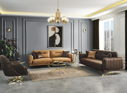 Sofagarnitur Komplette Sofa 431 Sitz Sessel Kunstleder Braun Set 3tlg